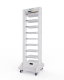 Front view of LCT-5V200mA-16CH  lithium battery tester featuring 8 modular battery analyzer units for lab use.