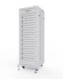 Front view of LCT-5V12A-8CH lithium battery tester featuring 8 modular battery analyzer units for lab use.