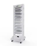 Front view of LCT-5V6A-16CH lithium battery tester featuring 8 modular battery analyzer units for lab use.